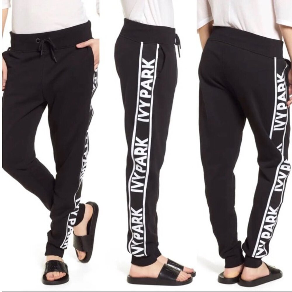 IVY PARK Black Track Joggers with White Side Logo